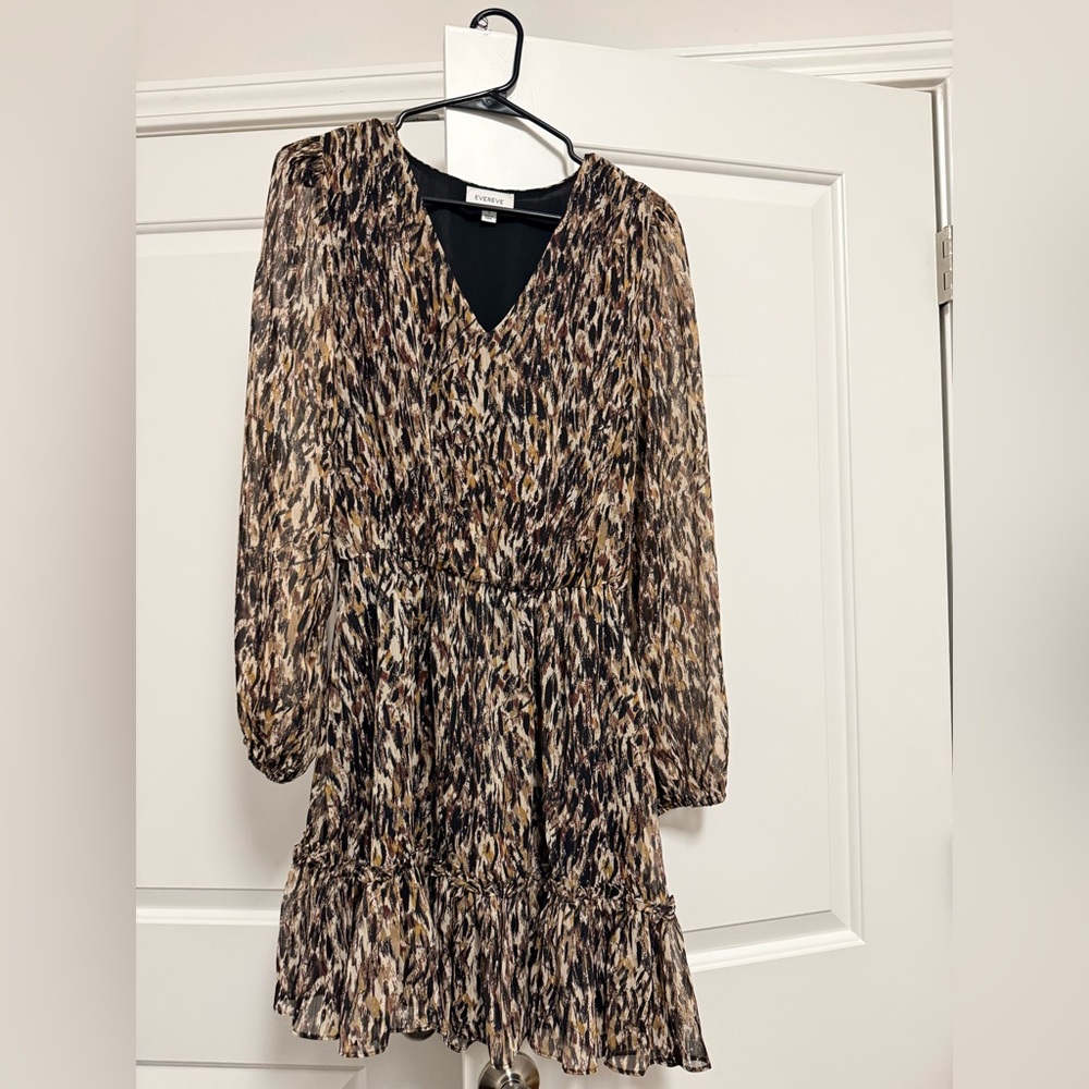 Evereve Brown Black Multi-Print Long Sleeve Mini Dress